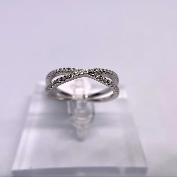 Moissanite Criss Cross Ring Band X Ring Wedding Eternity 925 18K White Gold 1 Ct - Picture 8 of 12